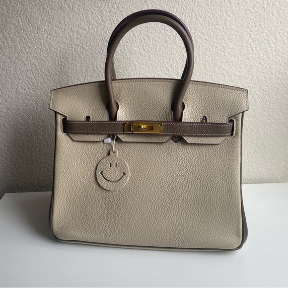 Structured Colorblock Brown Etoupe 30 BK Lock Key Satchel Bag Crossbody C6-1/CT - Picture 8 of 13